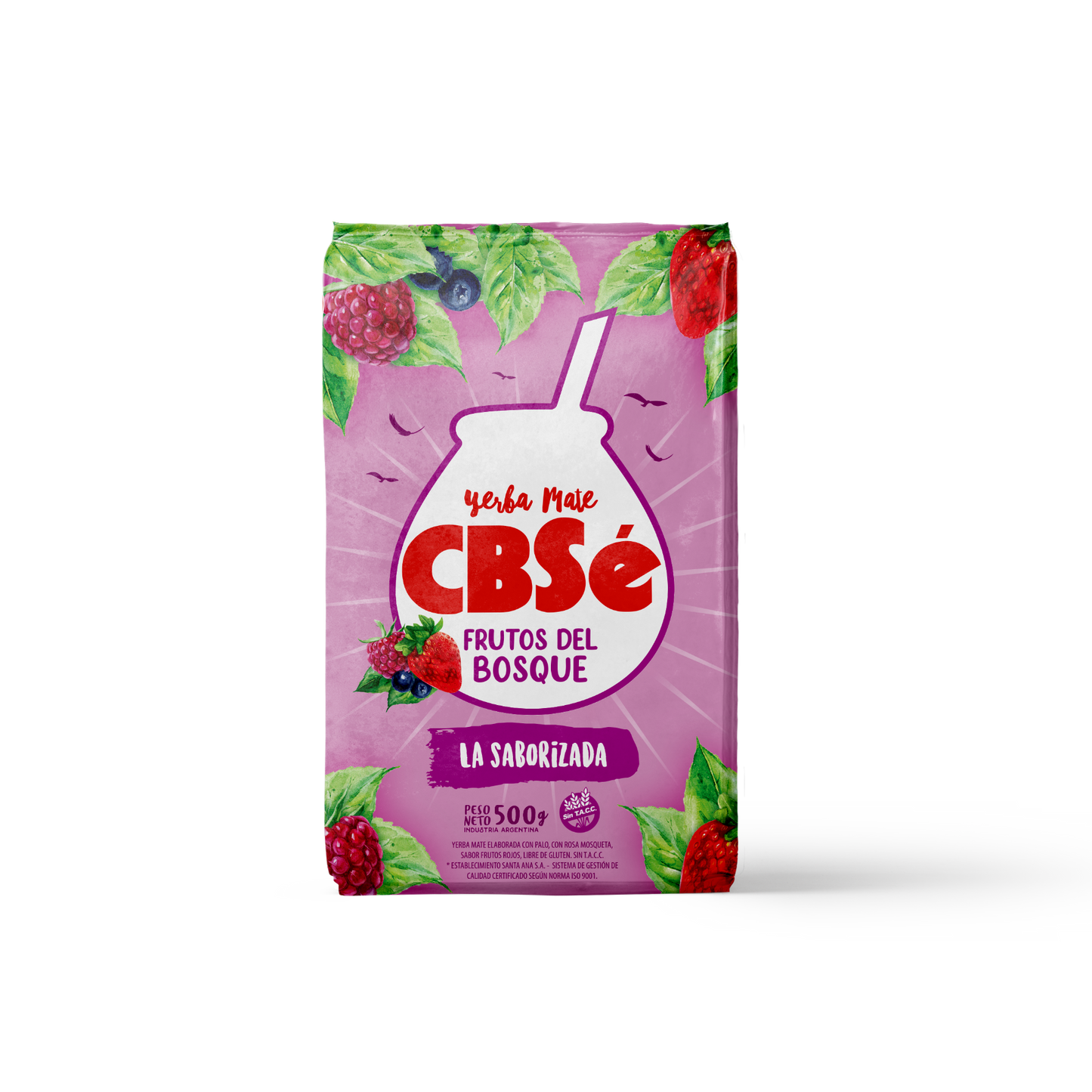Frente paquete de yerba mate argentina marca CBSé sabor frutos del bosque. Tango Foods Caribe 500g – Panamá