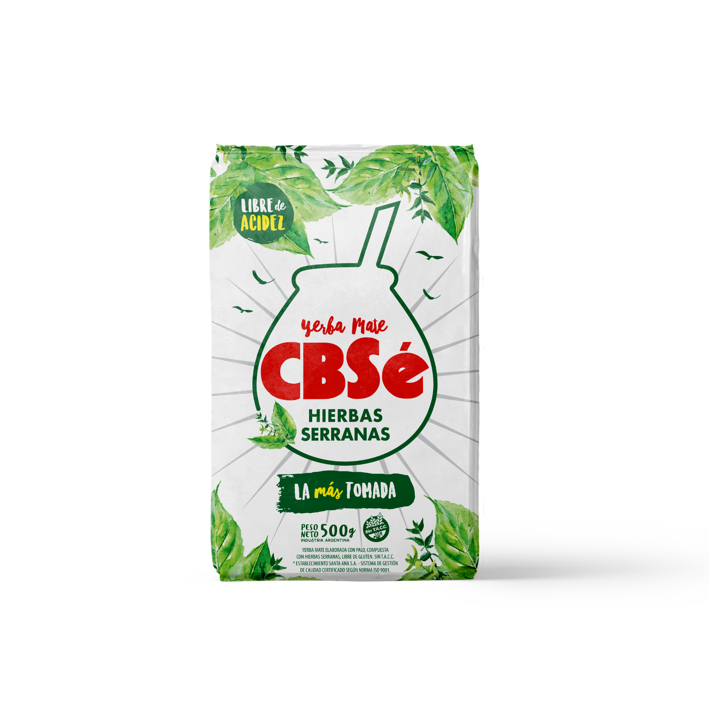 Frente paquete de yerba mate argentina marca CBSé sabor hierbas serranas. Tango Foods Caribe 500g – Panamá