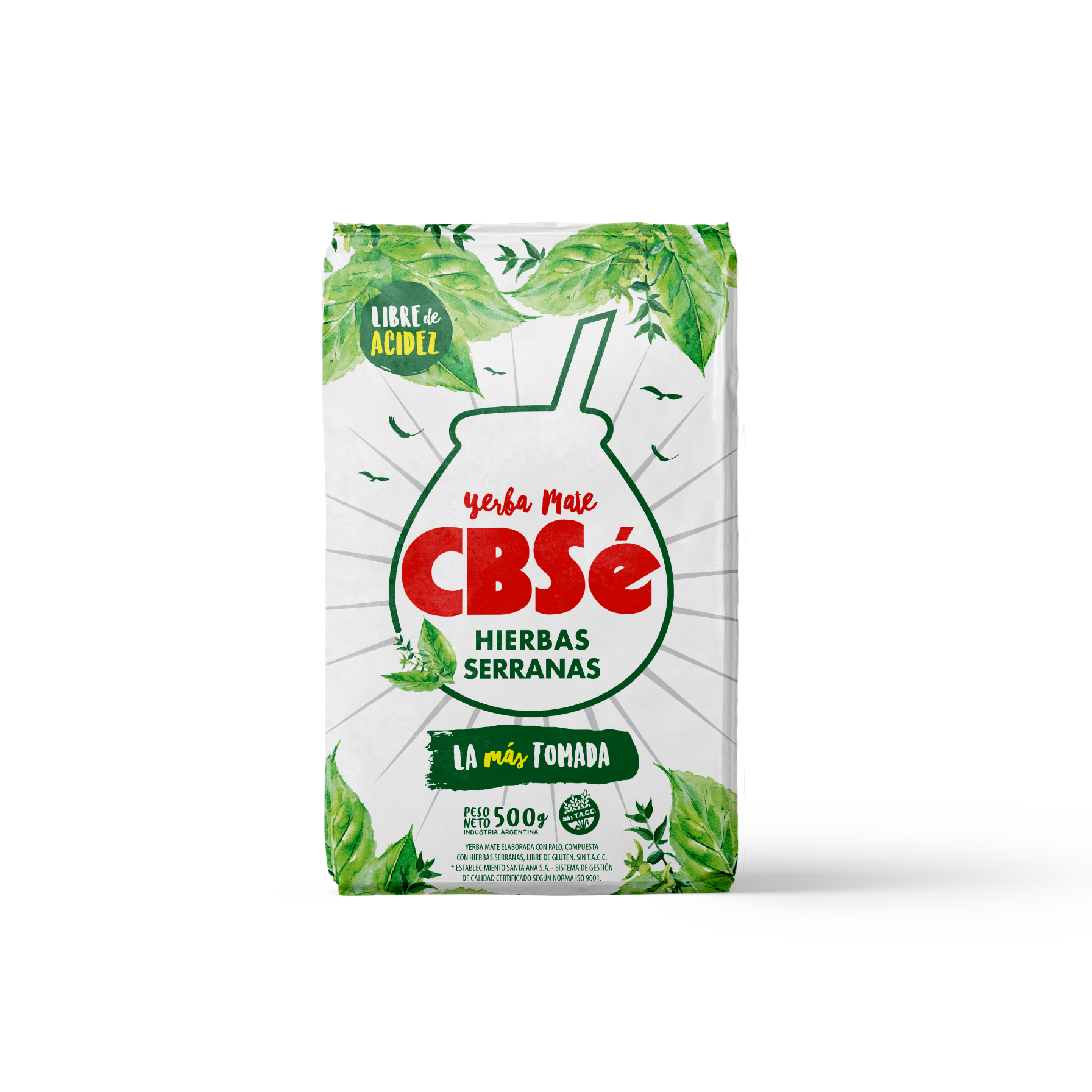 Frente paquete de yerba mate argentina marca CBSé sabor hierbas serranas. Tango Foods Caribe 500g – Panamá